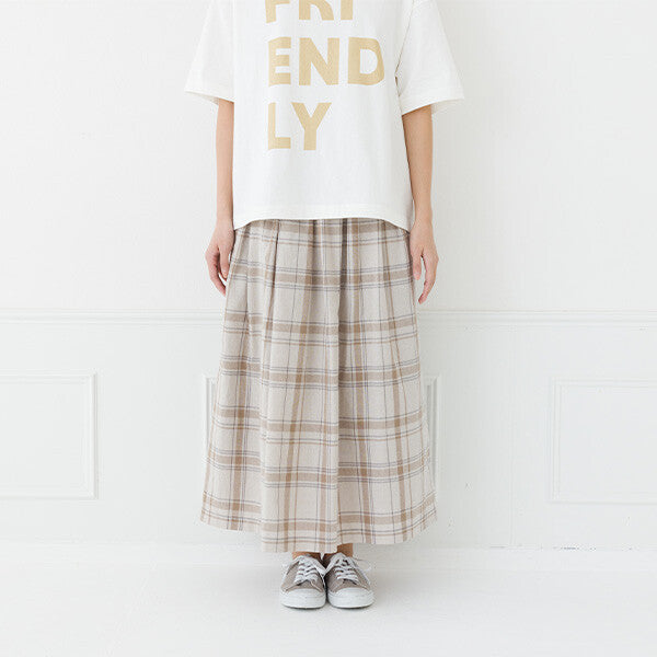 【kermu】棉麻打褶格紋長裙 Japan E-Shop