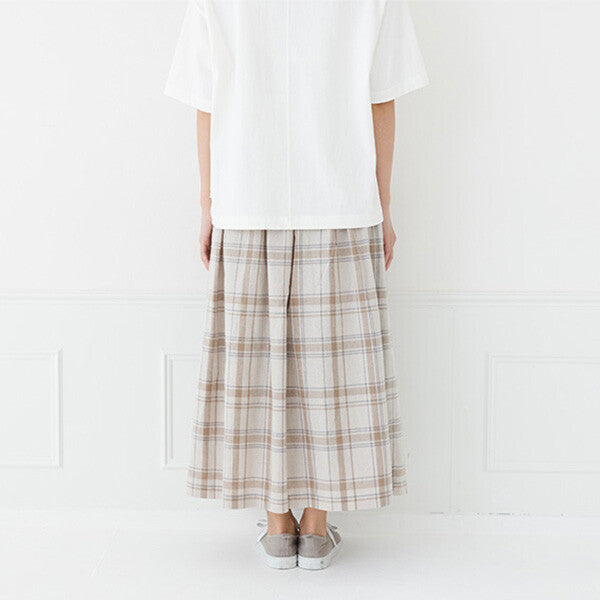 【kermu】棉麻打褶格紋長裙 Japan E-Shop