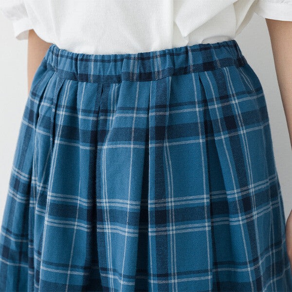 【kermu】棉麻打褶格紋長裙 Japan E-Shop