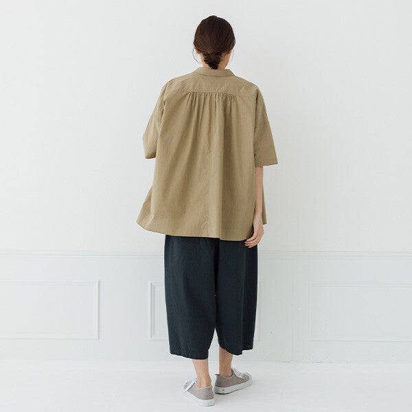 【kermu】棉質多臂布後背抓褶寬版襯衫 Japan E-Shop