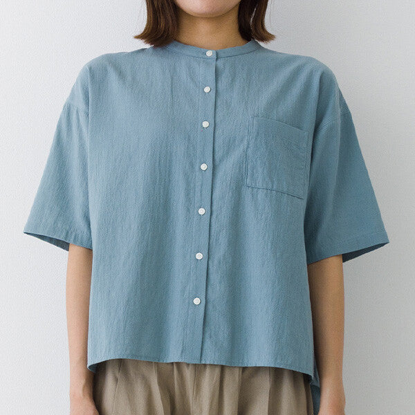 【kermu】皺褶棉寬版立領襯衫 Japan E-Shop