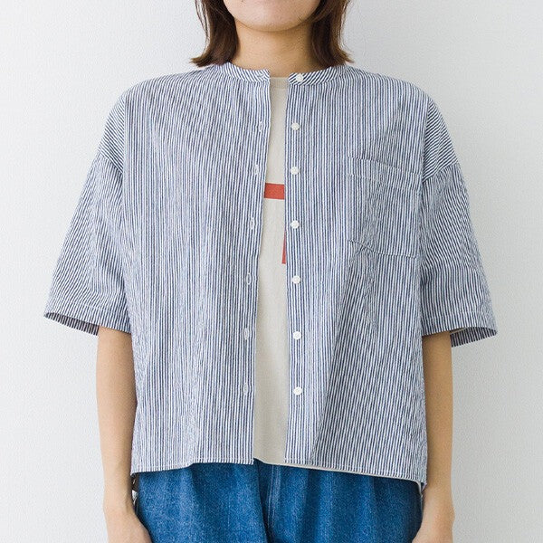 【kermu】皺褶棉寬版立領襯衫 Japan E-Shop