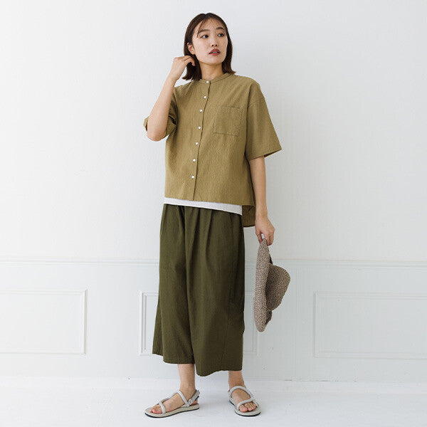 【kermu】皺褶棉寬版立領襯衫 Japan E-Shop
