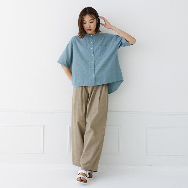 【kermu】皺褶棉寬版立領襯衫 Japan E-Shop