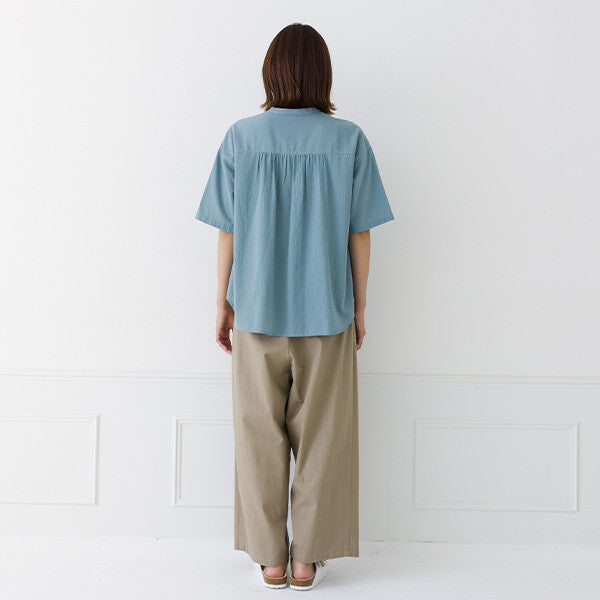 【kermu】皺褶棉寬版立領襯衫 Japan E-Shop