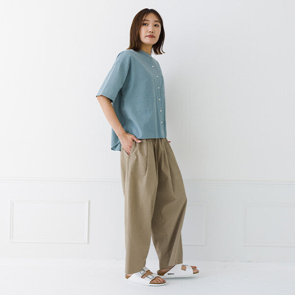 【kermu】皺褶棉寬版立領襯衫 Japan E-Shop
