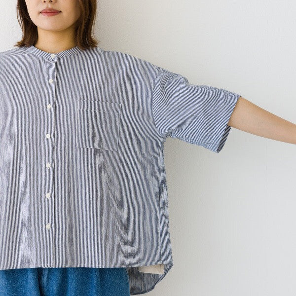 【kermu】皺褶棉寬版立領襯衫 Japan E-Shop