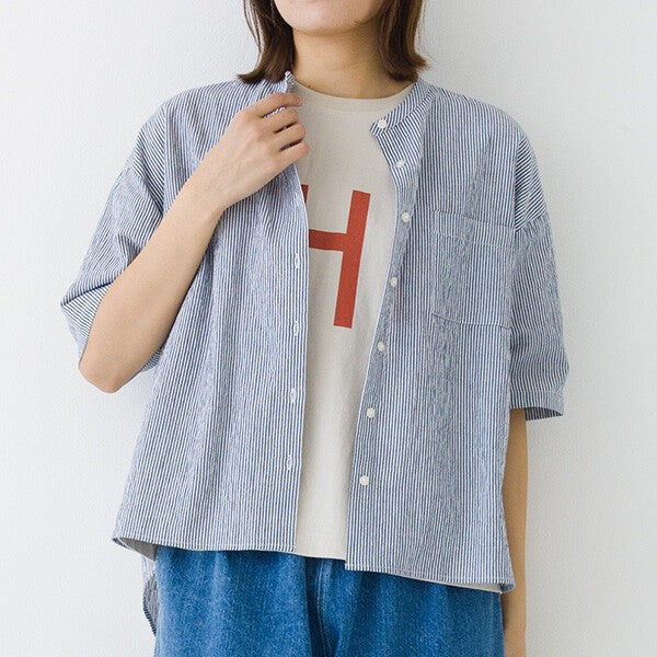【kermu】皺褶棉寬版立領襯衫 Japan E-Shop