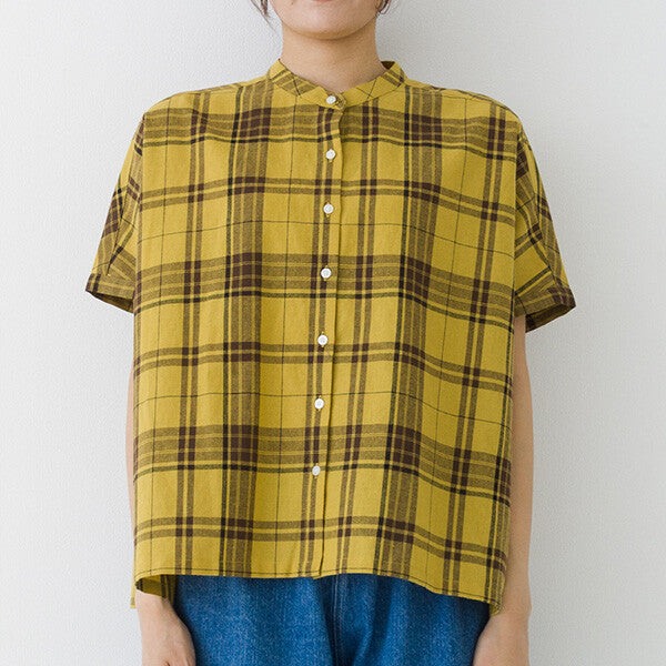 【kermu】棉麻格紋寬版蝙蝠袖襯衫 Japan E-Shop