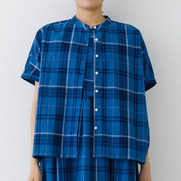 【kermu】棉麻格紋寬版蝙蝠袖襯衫 Japan E-Shop