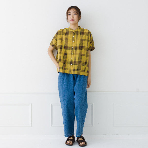 【kermu】棉麻格紋寬版蝙蝠袖襯衫 Japan E-Shop