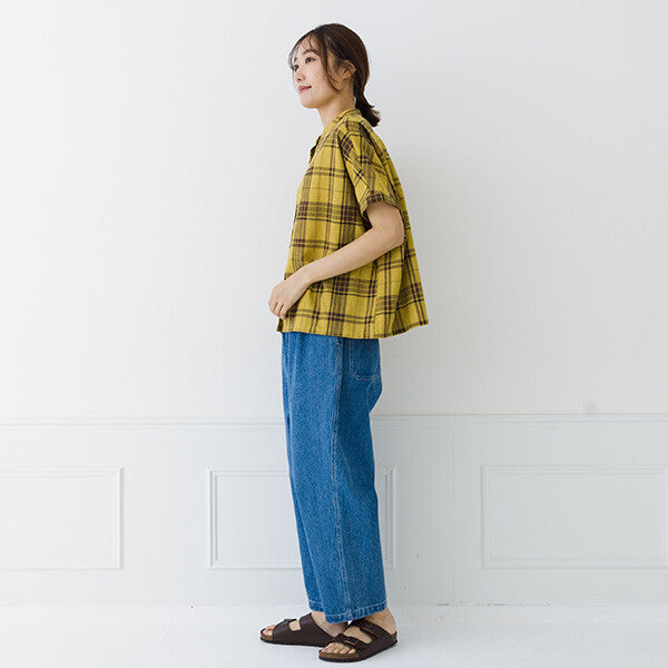 【kermu】棉麻格紋寬版蝙蝠袖襯衫 Japan E-Shop