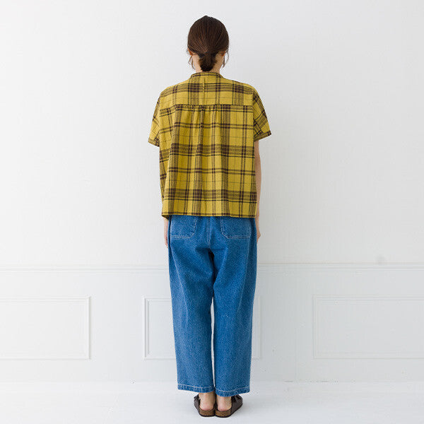 【kermu】棉麻格紋寬版蝙蝠袖襯衫 Japan E-Shop