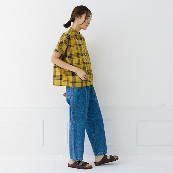 【kermu】棉麻格紋寬版蝙蝠袖襯衫 Japan E-Shop