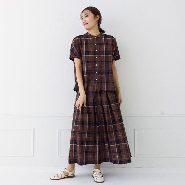 【kermu】棉麻格紋寬版蝙蝠袖襯衫 Japan E-Shop