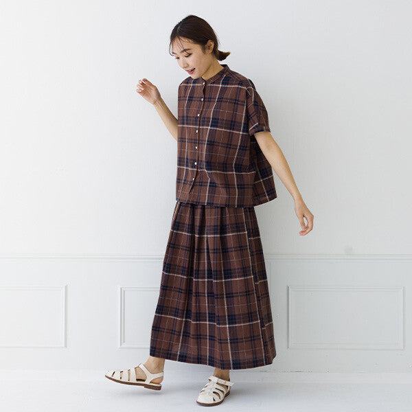 【kermu】棉麻格紋寬版蝙蝠袖襯衫 Japan E-Shop