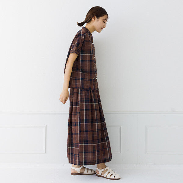 【kermu】棉麻格紋寬版蝙蝠袖襯衫 Japan E-Shop