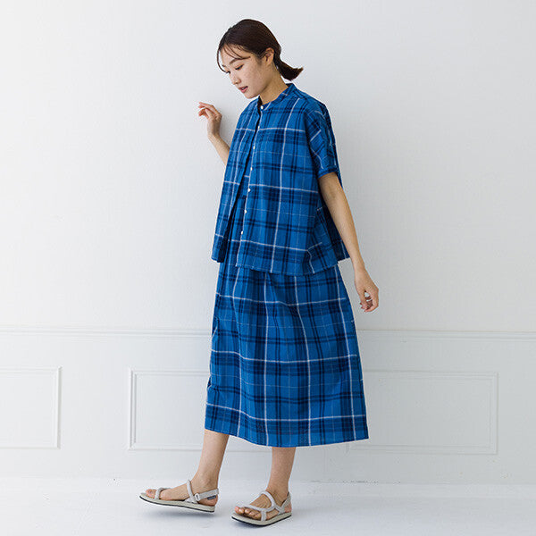 【kermu】棉麻格紋寬版蝙蝠袖襯衫 Japan E-Shop