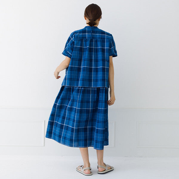 【kermu】棉麻格紋寬版蝙蝠袖襯衫 Japan E-Shop