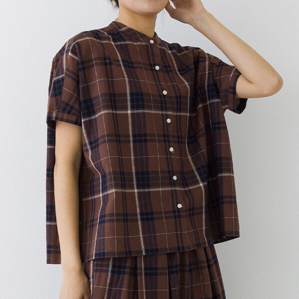 【kermu】棉麻格紋寬版蝙蝠袖襯衫 Japan E-Shop