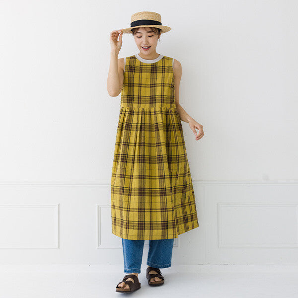 【kermu】棉麻格紋無袖洋裝 Japan E-Shop