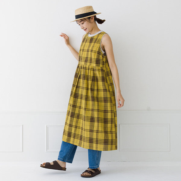 【kermu】棉麻格紋無袖洋裝 Japan E-Shop