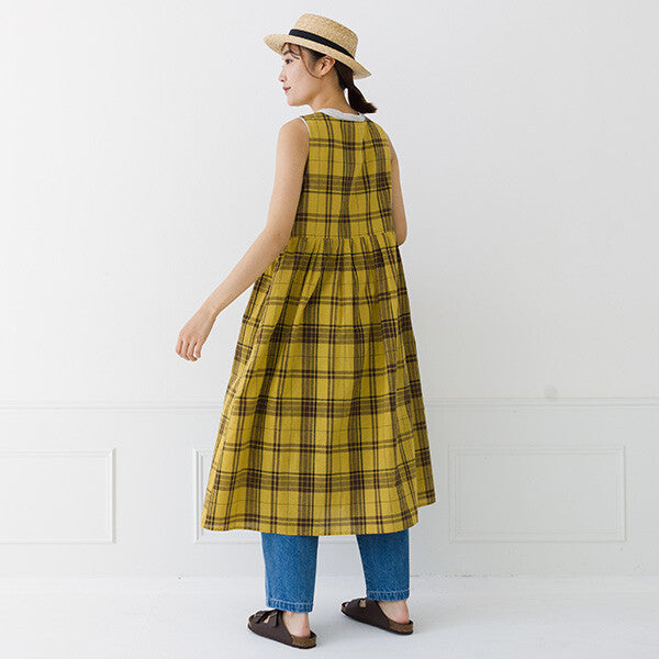 【kermu】棉麻格紋無袖洋裝 Japan E-Shop