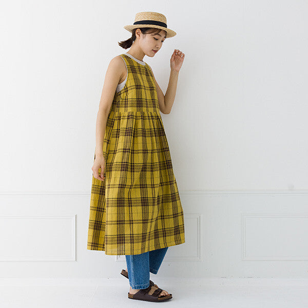 【kermu】棉麻格紋無袖洋裝 Japan E-Shop
