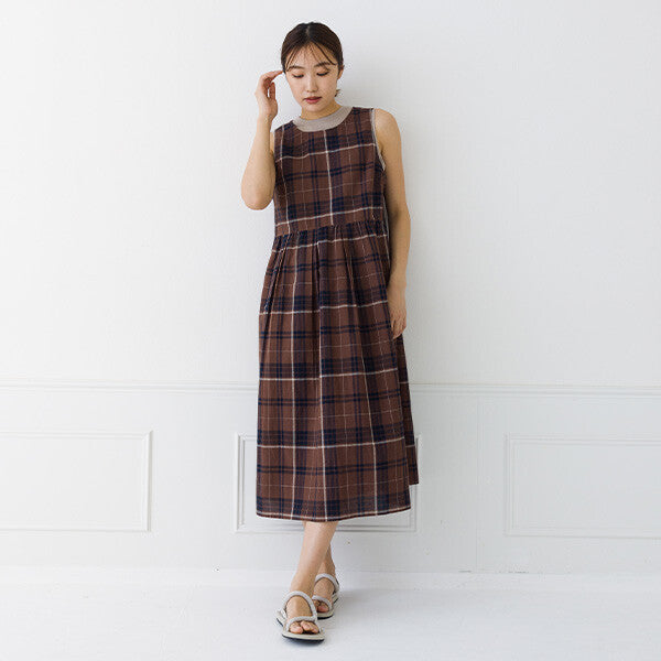 【kermu】棉麻格紋無袖洋裝 Japan E-Shop