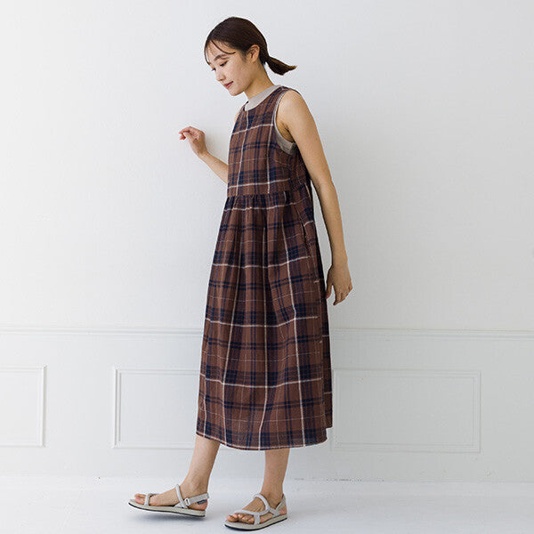 【kermu】棉麻格紋無袖洋裝 Japan E-Shop