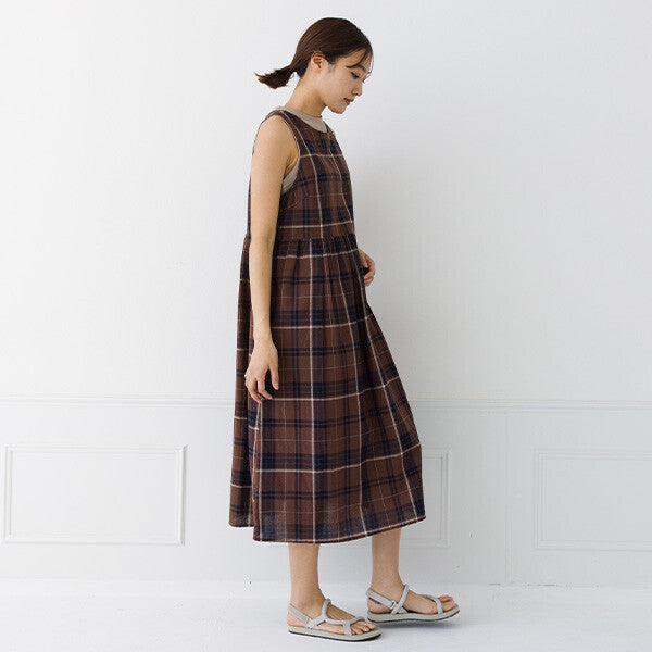 【kermu】棉麻格紋無袖洋裝 Japan E-Shop