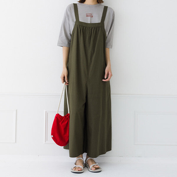 【kermu】純棉打褶吊帶連身褲 Japan E-Shop
