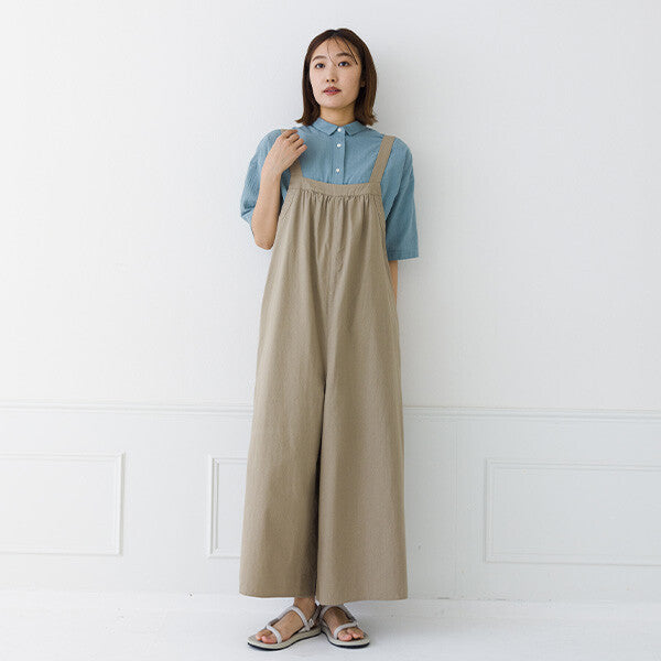 【kermu】純棉打褶吊帶連身褲 Japan E-Shop
