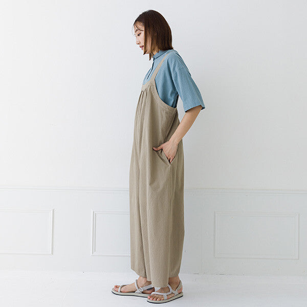 【kermu】純棉打褶吊帶連身褲 Japan E-Shop