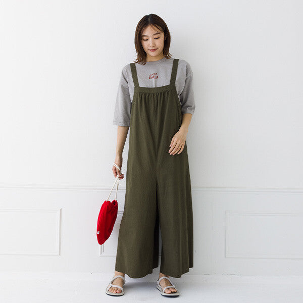 【kermu】純棉打褶吊帶連身褲 Japan E-Shop