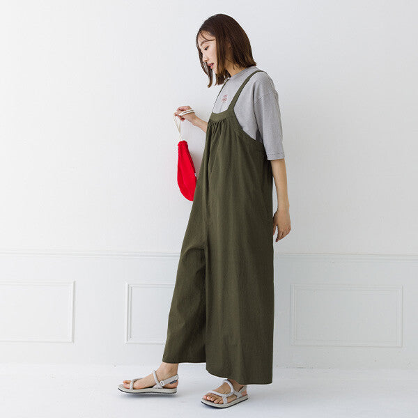 【kermu】純棉打褶吊帶連身褲 Japan E-Shop