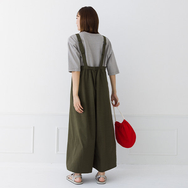 【kermu】純棉打褶吊帶連身褲 Japan E-Shop