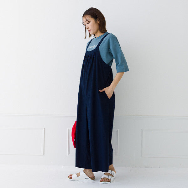【kermu】純棉打褶吊帶連身褲 Japan E-Shop