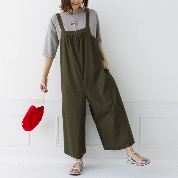 【kermu】純棉打褶吊帶連身褲 Japan E-Shop