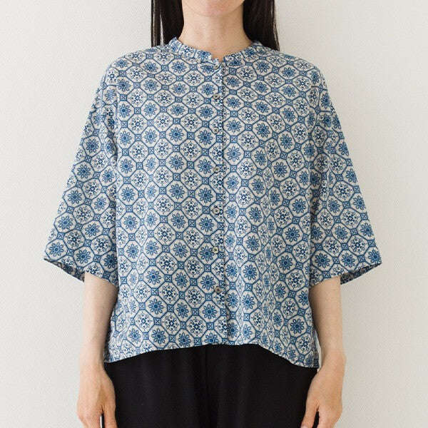 【crea delice】棉麻滿版印花立領上衣 Japan E-Shop