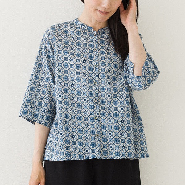 【crea delice】棉麻滿版印花立領上衣 Japan E-Shop