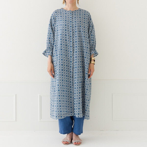 【crea delice】棉麻印花蓬袖前開式洋裝 Japan E-Shop