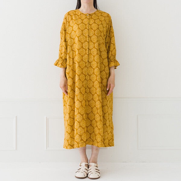 【crea delice】棉麻印花蓬袖前開式洋裝 Japan E-Shop