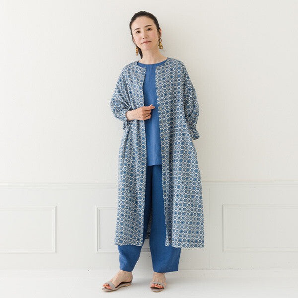 【crea delice】棉麻印花蓬袖前開式洋裝 Japan E-Shop