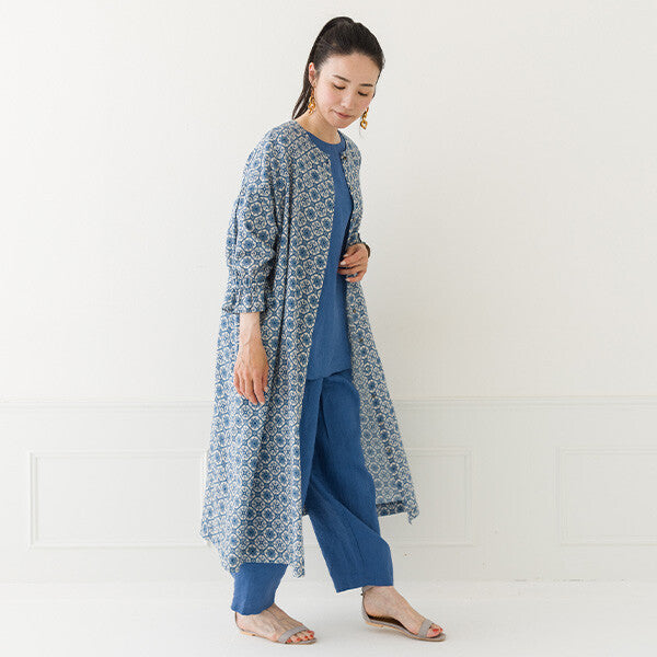 【crea delice】棉麻印花蓬袖前開式洋裝 Japan E-Shop