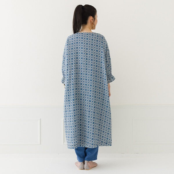 【crea delice】棉麻印花蓬袖前開式洋裝 Japan E-Shop