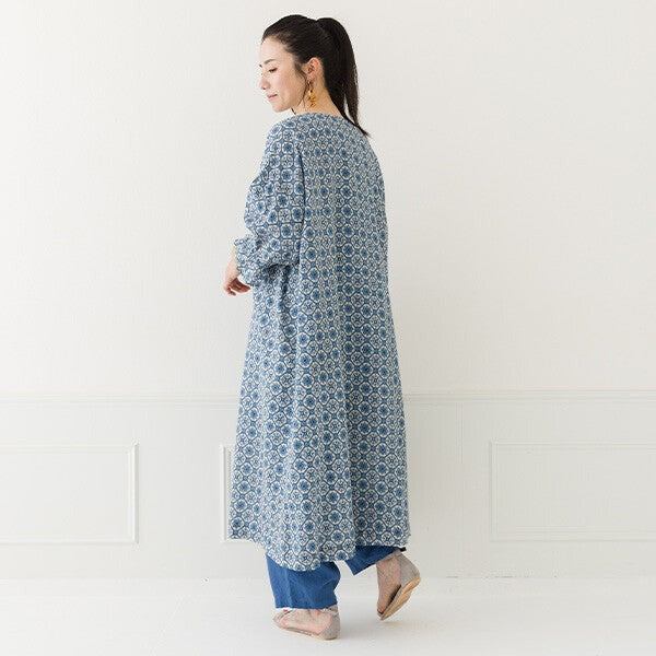 【crea delice】棉麻印花蓬袖前開式洋裝 Japan E-Shop