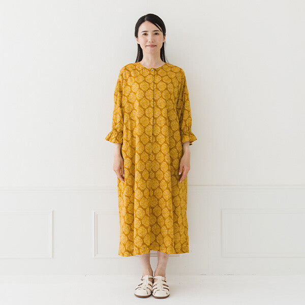 【crea delice】棉麻印花蓬袖前開式洋裝 Japan E-Shop