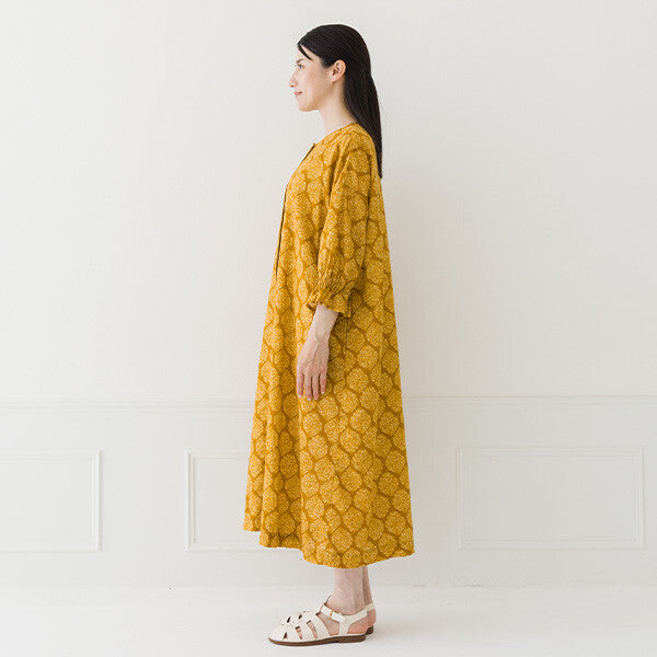 【crea delice】棉麻印花蓬袖前開式洋裝 Japan E-Shop