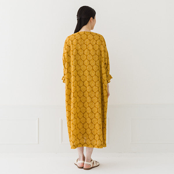 【crea delice】棉麻印花蓬袖前開式洋裝 Japan E-Shop